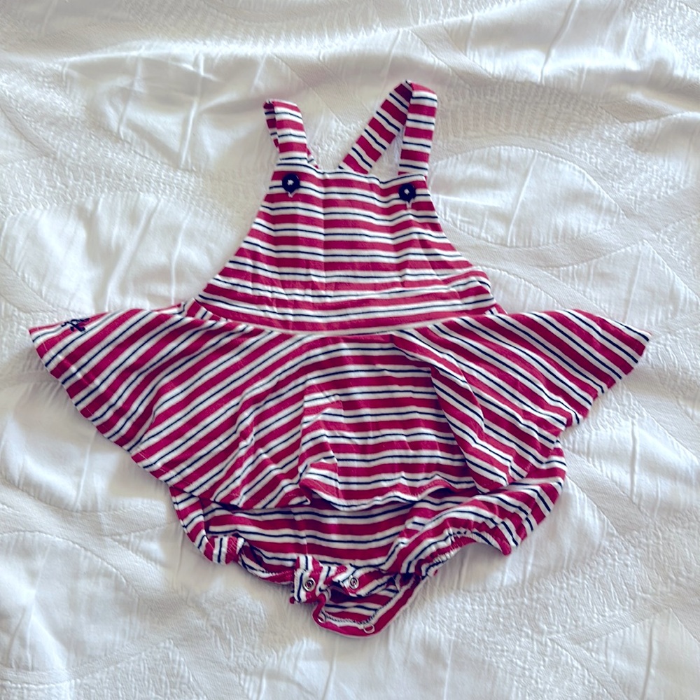 New baby girl onesie/dress, red white and blue